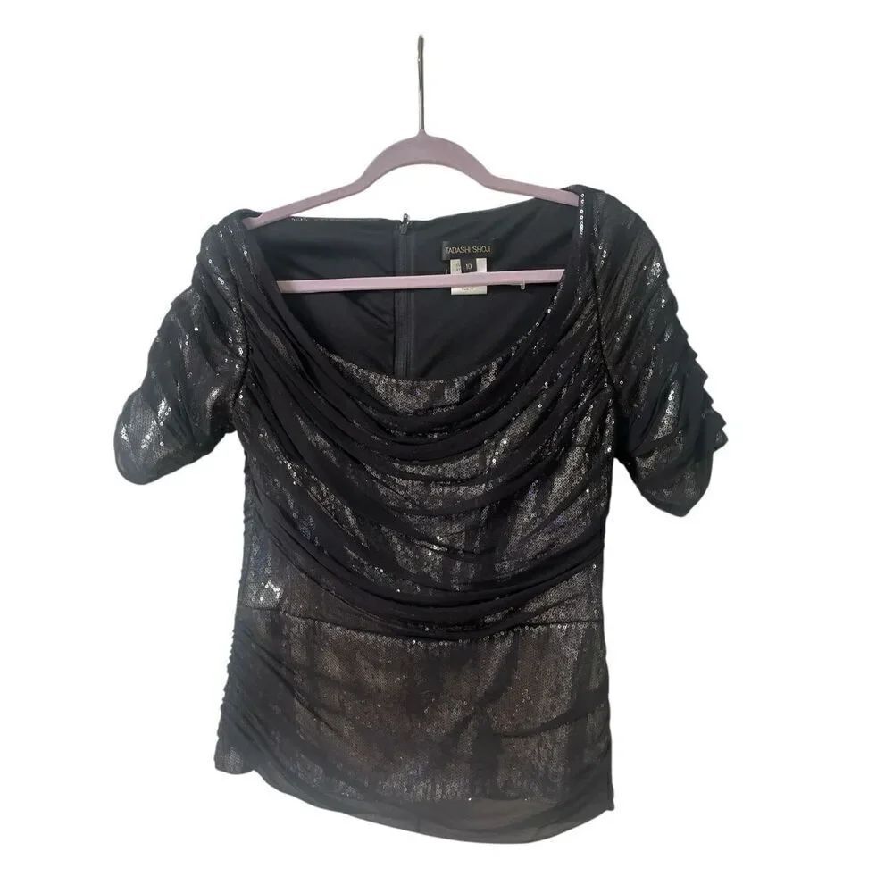 Tadashi Shoji shimmery blank layered top sz 10